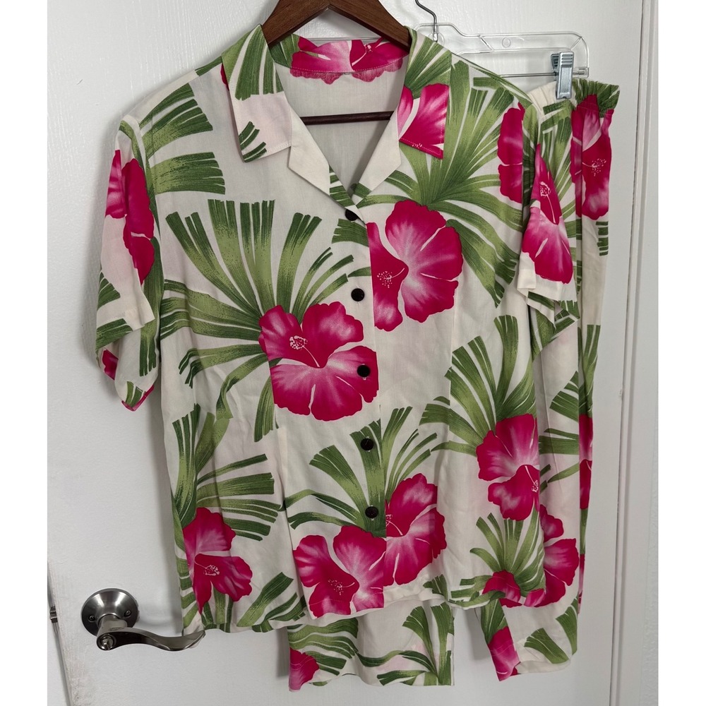 Vintage 90s Hilo Hattie Original 2 Piece Set Vacation Ready Pink Women's Large